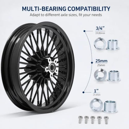 TOFR 17x3.5 Fat Spoke Front Wheel Black For Harley Softail Choppers 00-22 - color: Gloss Black, size: Front:17x3.5