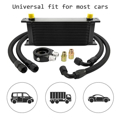 16 Row AN10-10AN Stacked Plate Oil Cooler With Fuel Line Hose Mounting - color: Oil Cooler+Fuel Line Hose, size: 16 Row-BK