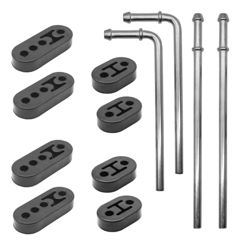 12PC Heavy-Duty Rubber Exhaust Hose Hanger Kit, Includes 90° 7.6-inch Long and Straight 10-inch Long Brackets, Low-Carbon Steel Galvanized 2-Hole and 4-Hole Insulated Brackets