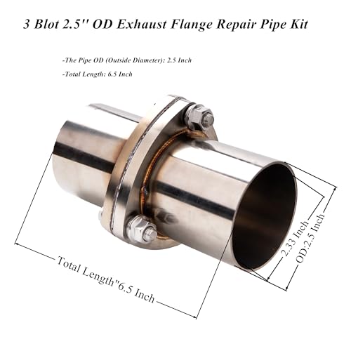 3 Blot 2.5" OD Exhaust Flange Repair Pipe Kit.Stainless Steel Exhaust Welding Flange Quick Repair for Exhaust Flange Pipe With Gasket,Flange Bolt and Nut - size: 3 Bolt OD 2.5"