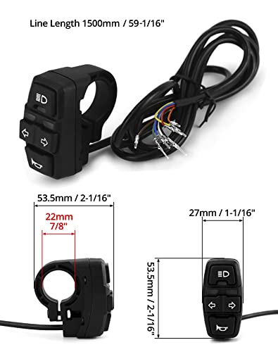QWORK® 3 in 1 Motorcycle Handlebar Control Switch - Headlight, Turn Signal, Horn Mount on 22mm 7/8 Inch Handlebar for Motorbike, Electric Bike, E-Scooter