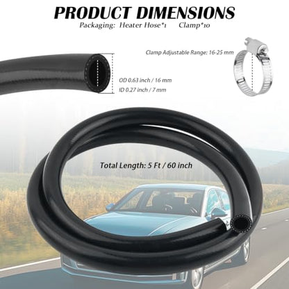 5Ft 5/16 Car Heater Hose with 10PCS Clamps,ID 7mm & OD 16mm Coolant Hoses to Transport Air/Water,Straight Car Accessories 5/8 Silicone Heater Hose Working Pressure 250 PSI (5/16 inch) - color: 5/16 inch