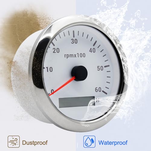 Geloo 85MM Boat RPM Tachometer Gauge 0-6000 RPM Tacometro Meter Replacement - color: White, size: 6000 RPM