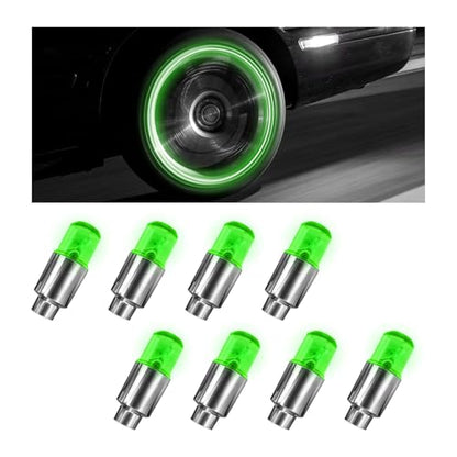 8 PCS LED Tire Valve Lights, Waterproof Car Neon Spoke Light Tire Valve Flash Lamp with Motion Sensor, Universal LED Wheel Stem Flashing Lamps for Cars Trucks Motorcycles (Green) - color: Green