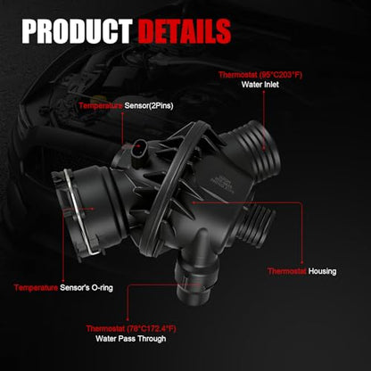 Engine Coolant Thermostat Housing Assembly w/Sensor Compatible with BMW 335i,335i GT xDrive,335i xDrive,X5,435i,435i Gran Coupe,435i xDrive,435i xDrive Gran Coupe,X6,M2,M235i,OEM#11537598865 - size: 902-5825