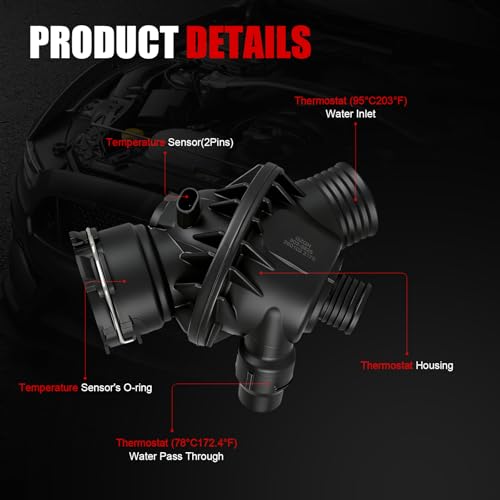 Engine Coolant Thermostat Housing Assembly w/Sensor Compatible with BMW 335i,335i GT xDrive,335i xDrive,X5,435i,435i Gran Coupe,435i xDrive,435i xDrive Gran Coupe,X6,M2,M235i,OEM#11537598865 - size: 902-5825