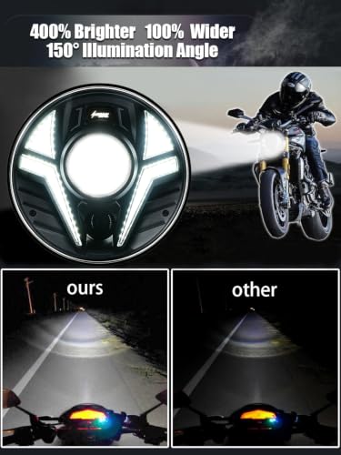 5-3/4" Motorcycle Headlight Laser Light with White DRL Amber Turn Signal Compatible with Sportster Iron 883 SuperLow XL883 XL1200,Softail Springer, Dyna Street Bob Low Rider - color: White DRL/Amber Turn