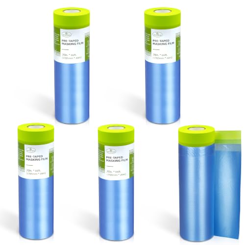Tangibay Pre-Taped Masking Film for Painting, 70" x 66', 5 Rolls - size: 5 Rolls: 70"x66'