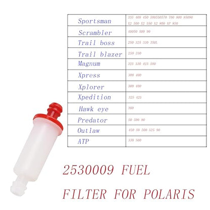 2530009 2630009 1/4 inline Fuel Filter fits Polaris Trail Boss 250 325 330 Sportsman 400 500 550 Hawkeye Xpresss Xplorer 300 400 Parts
