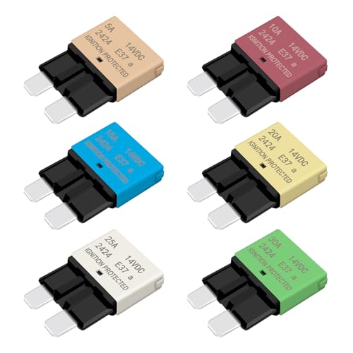 AUTO Reset Fuse Car Standard Blade Fuse Kit 5A 10A 15A 20A 25A 30A ATC/ATO Circuit Breaker for Trolling Motor Truck RV Marine Boat Audio Battery Protection - 14VDC E37 Low Profile Auto Reset Fuses Kit - color: E37A-5A/ 10A/ 15A/ 20A/ 25A/ 30A
