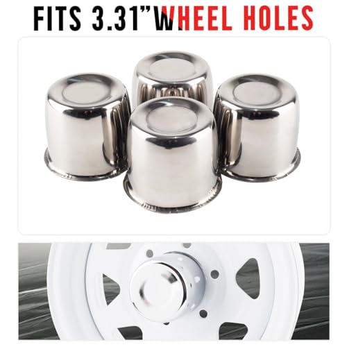 Rtrhinotuning Stainless Steel Push Through Center Caps 3.31" for Trailer Truck Rv Wheel Rims Chrome Trailer Hub Cap 3.03" Hight 4 PCS Wheel Center Caps - color: Chrome, size: 3.37" Center Hole, 3.03" Height