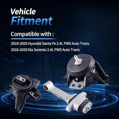 Engine Mount Set Fits 2019-2020 Hyundai Santa Fe 2.4L FWD Auto Trans - size: 2019-2020 Santa Fe 2.4L FWD