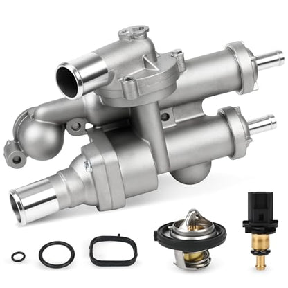 68003582AB Upgraded Aluminium Engine Coolant Thermostat Housing Assembly Compatible with Chrysler 200 Sebring Dodge Avenger Caliber Journey Jeep Compass Patriot 2.4L 2007-2020 with Sensor #902-319