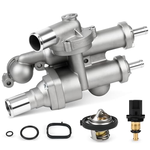 68003582AB Upgraded Aluminium Engine Coolant Thermostat Housing Assembly Compatible with Chrysler 200 Sebring Dodge Avenger Caliber Journey Jeep Compass Patriot 2.4L 2007-2020 with Sensor #902-319