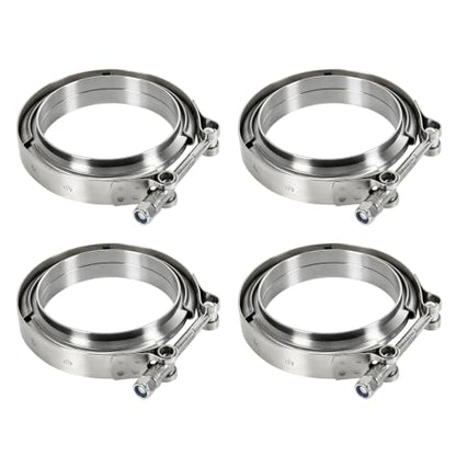 4" V-Band Flange Clamp Kit W/Ridge 4PC Stainless Steel For Exhaust Downpipe - size: 4.0"