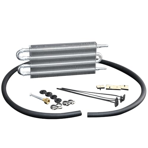 G-PLUS Universal Silver 4 Row AN6 Radiator Remote Aluminum Transmission Racing Oil Cooler & Oil Hose Mounting Kit Fit Cars Trucks