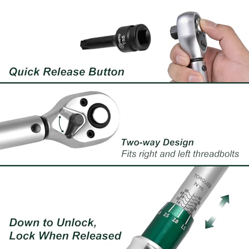 3/8" Drive 7Pcs Click Torque Wrench Set, 7.38-44.25 ft.lb / 10-60 Nm - size: 3/8″ 7PCS