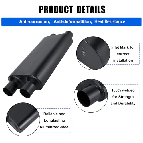 Universal 80Series Mufflers 2.25 Inch Dul Inlet (ID) 2.25 Inch Dul Outlet (ID), 3 Chamber Performance Automotive Muffler Exhaust FH20D20 - color: Black, size: 2.25"