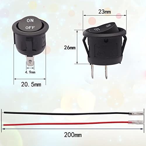 TWTADE 5PCS 12V Rocker Switch ON/Off Latching Round Toggle Switch SPST 2Pin with Wires 6A/250V 10A/125V AC for Automotive Boat etc - size: ON/Off Pre-wired - 5PCS, style: Round