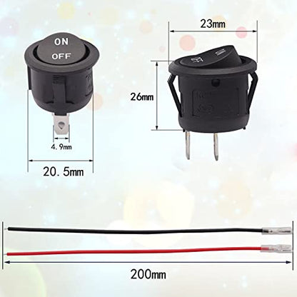 TWTADE 5PCS 12V Rocker Switch ON/Off Latching Round Toggle Switch SPST 2Pin with Wires 6A/250V 10A/125V AC for Automotive Boat etc - size: ON/Off Pre-wired - 5PCS, style: Round
