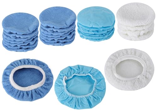 24 Pieces Car Orbital Buffer Polisher Pad, 5-6 Inches Bonnet Microfiber Max Bonnet Polishing Buffing Pad Cover