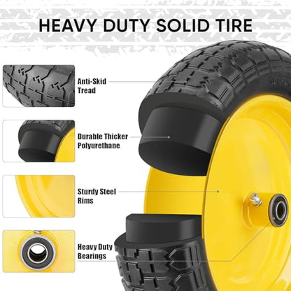 TICONN 4.80/4.00-8 Tire, 14.5" Flat Free Wheelbarrow Tire and Wheel - color: Yellow, size: 14.5" (1 Pack)