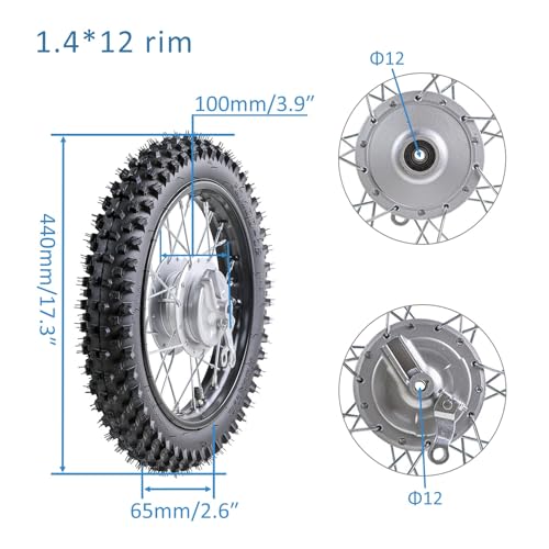 Front Rear Wheel Set, 80/100-10 Rear 60/100-12 Front Tire & Rim Tube with Drum Brake Assembly, 12mm Axle Hole Complete 12” 10“ inch Wheels for CRF50 70 XR70 110cc 90cc TTR Dirt Pit Bike