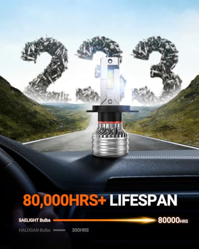 SEALIGHT H4 Bulbs, 120,000LM 1700% Brightness, 9003 HB2 H4 6500K Cool White LED Bulbs, IP68 Waterproof 80000Hrs Lifespan, 5X Heat Dissipation driving LED Bulbs, Tail Light Assemblies, 2 Pack - color: White, size: 9003