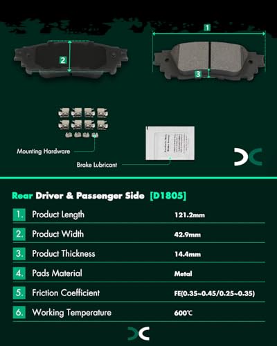 SCITOO Front Rear Disc Brake Pad Set 8PCS w/Hardware For Lexus For NX200t - size: Front-D1324 & Rear-D1805