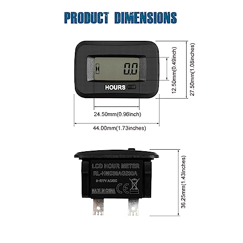 Runleader RL-HM038AG Digital LCD Hour Meter AC/DC 5V to 277V Maintenance