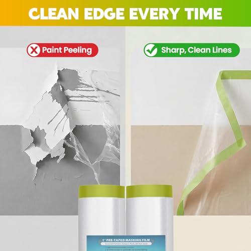 LLPT Pre-Taped Masking Film, 35.4" Unfolded x 66Ft, 0.31 Mil, 2 Pack - size: 35.4 Inch x 66 Ft