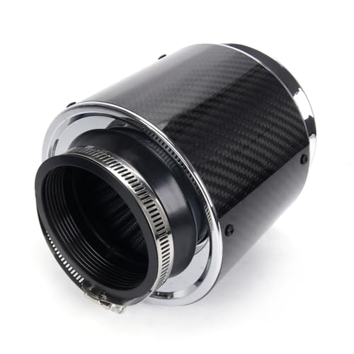 3" Inlet Cold Air Intake Filter Replacement Performance Washable Clamp-On Air Filters Real Carbon Fiber
