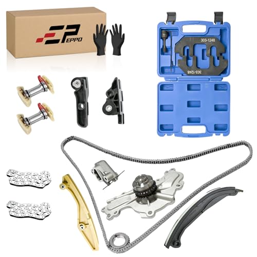 Timing Chain Kit With Water Pump BL3Z-6268-A And Camshaft Holding Tool With Timing Alignment Holder Tool Kit AT4Z6268A, 303-1248 for Ford Explorer/Edge/Taurus/Flex 2011-2019 3.5L 3.7L V6 BL3Z6268A - color: BL3Z-6268-A