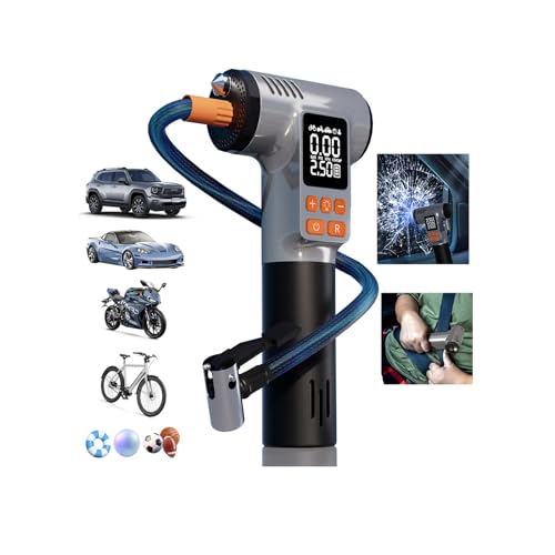 Car Tire Inflator with Window Breaker Seatbelt Cutter: 180PSI Air Pump - Portable Air Compressor with Digital Pressure Gauge & Auto Shut-Off for Car, Bike, Ball, Motorcycle, Swim Ring - Gift for Men