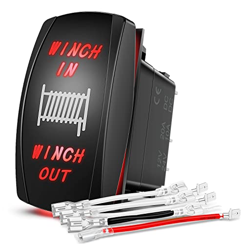 Nilight 7Pin Winch in Out Rocker Switch DPDT Momentary Toggle - color: Red, size: WINCH 7PIN