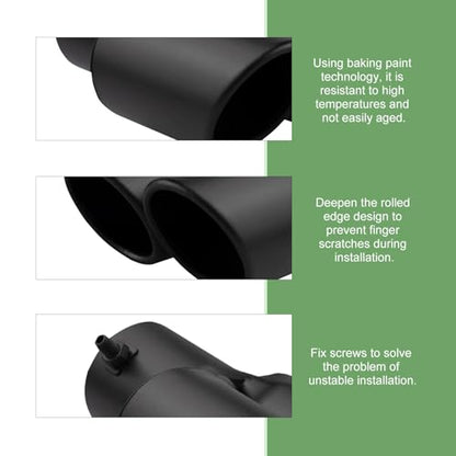 MLY Dual Exhaust Tip, 2.5'' Inlet/2.4'' Outlet Straight Exhaust Tip, Stainless Steel Muffler Tip with Screw, Universal Exhaust Tailpipe Tip for Cars (Black)