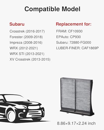 Puroma Cabin Air Filter Activated Carbon for CP930 CF10930 CAF1869P Subaru - style: CAF930S