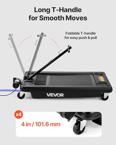VEVOR Low Profile Oil Drain Pan, 17 Gal Capacity, Rolling Oil Drain Pan with 110V High-Flow Electric Pump, 7.2 ft Hose & T Folding Handle, Leak-proof & Corrosion-resistant, Fit for Trucks, ATVs, Black