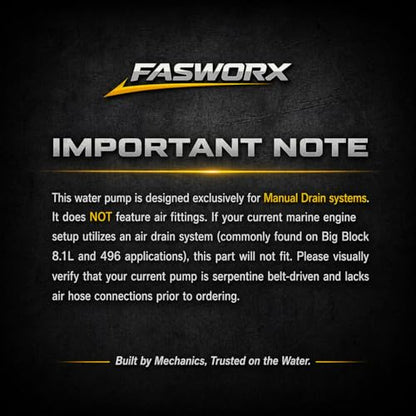 FASWORX Raw Sea Water Pump with Pulley Installed for MerCruiser 4.3L, 5.0L, 5.7L, 6.2L MPI V6 V8 Engines 350 MAG Bravo - Replaces 8M0137216, 46-8M0118067, 46-862914T10, 46-862914T3, 46-8M0122655