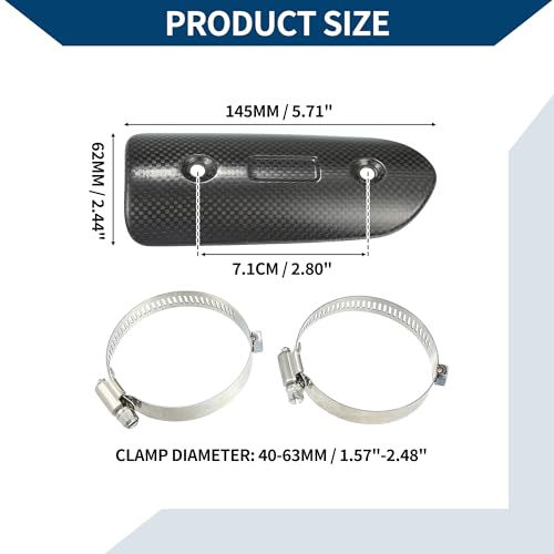 Muffler Heat Guard with Clamp/Exhaust Pipe Head Shield Cover for Motorcycle/Heat Insulation Carbon Fiber 145x62mm / 1 Set Black