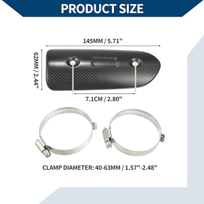 Muffler Heat Guard with Clamp/Exhaust Pipe Head Shield Cover for Motorcycle/Heat Insulation Carbon Fiber 145x62mm / 1 Set Black