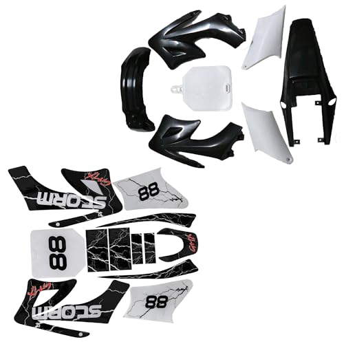 Full Fender Fairing Kit with Graphics Decals for Apollo 110cc 125cc 140cc 150cc 200cc 250cc Dirt Bikes | Durable ABS Plastic Bodywork Set with Fenders, Side Panels, Tank Shrouds (Black) - color: Black