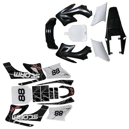 Full Fender Fairing Kit with Graphics Decals for Apollo 110cc 125cc 140cc 150cc 200cc 250cc Dirt Bikes | Durable ABS Plastic Bodywork Set with Fenders, Side Panels, Tank Shrouds (Black) - color: Black