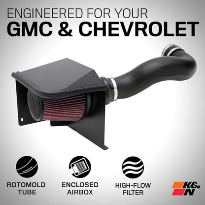 K&N Cold Air Intake System: High-Flow Air Filter, Increase Performance & Towing: Compatible with 2007-2008 Chevy/GMC/Cadillac Silverado, Suburban, Tahoe, Sierra, Yukon, Escalade, Avalanche, 57-3058
