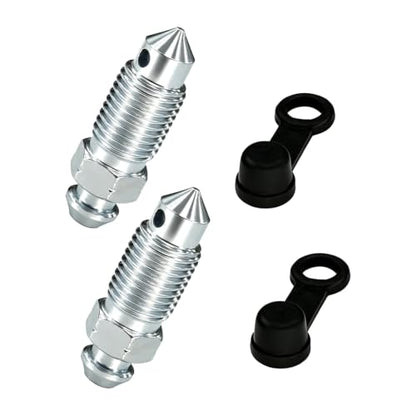 2PCS 3/8-24 x 1-3/16 Brake Bleeder Screws with Grease Fitting Caps, Speed Bleeders Replacement, Brake Bleeder Valve Kit, Caliper Bleed Fittings for Hydraulic Systems, Cars Trucks Motorcycles
