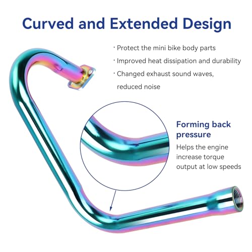 Left Long 212cc Exhaust Pipe with Muffler Compatible with Predator 212 196cc Coleman CT200U BT200X Axis M200 Mini Bike 6.5hp GX160 GX200 Clone Engine KT196 Go Kart with Main Jet Kit Colorful - color: Colourful