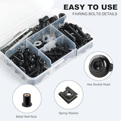 177Pcs Motorcycle Fairing Bolt Kit, Stainless Steel M5 M6 Black