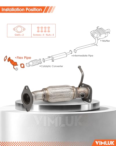 409 Stainless Steel 52577 Exhaust Flex Pipe Fit For 2009-2010 Kia Optima 2.4L ; 2009-2010 Kia Rondo 2.4L Replaces OEM# 28610-2G210-DS (VK-52577) - size: 2009-2010 Kia Optima / Rondo 2.4L