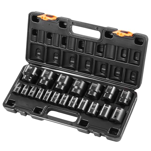 VEVOR Impact Drive Socket Set 1/2 Inches 19 Piece Impact Sockets SAE, Standard Socket Assortment, (3/8 Inches to 1-1/2 Inches) 6-point Hex Sockets - size: 1/2" 19 PCS