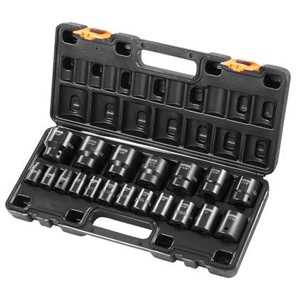 VEVOR Impact Drive Socket Set 1/2 Inches 19 Piece Impact Sockets SAE, Standard Socket Assortment, (3/8 Inches to 1-1/2 Inches) 6-point Hex Sockets - size: 1/2" 19 PCS